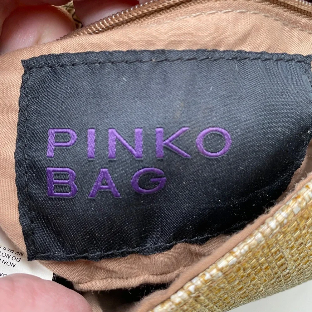 Pinko Womens Crossbody‎ Bag Gold Chain Straw Look Tan and Gold